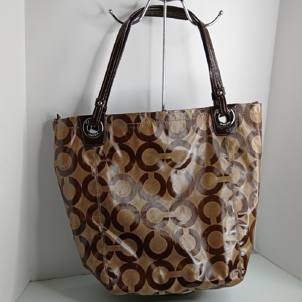Coach Op Art C - Alex - Tote/Shopper/Shoulder Bag - Brown and Khaki